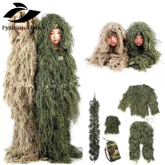 

Kids Ghillie Suit PUBG Hunting Clothes Camouflage Military Set Camo Poncho Tactical Uniform Sniper Invisibility Cloak, Green,yellow