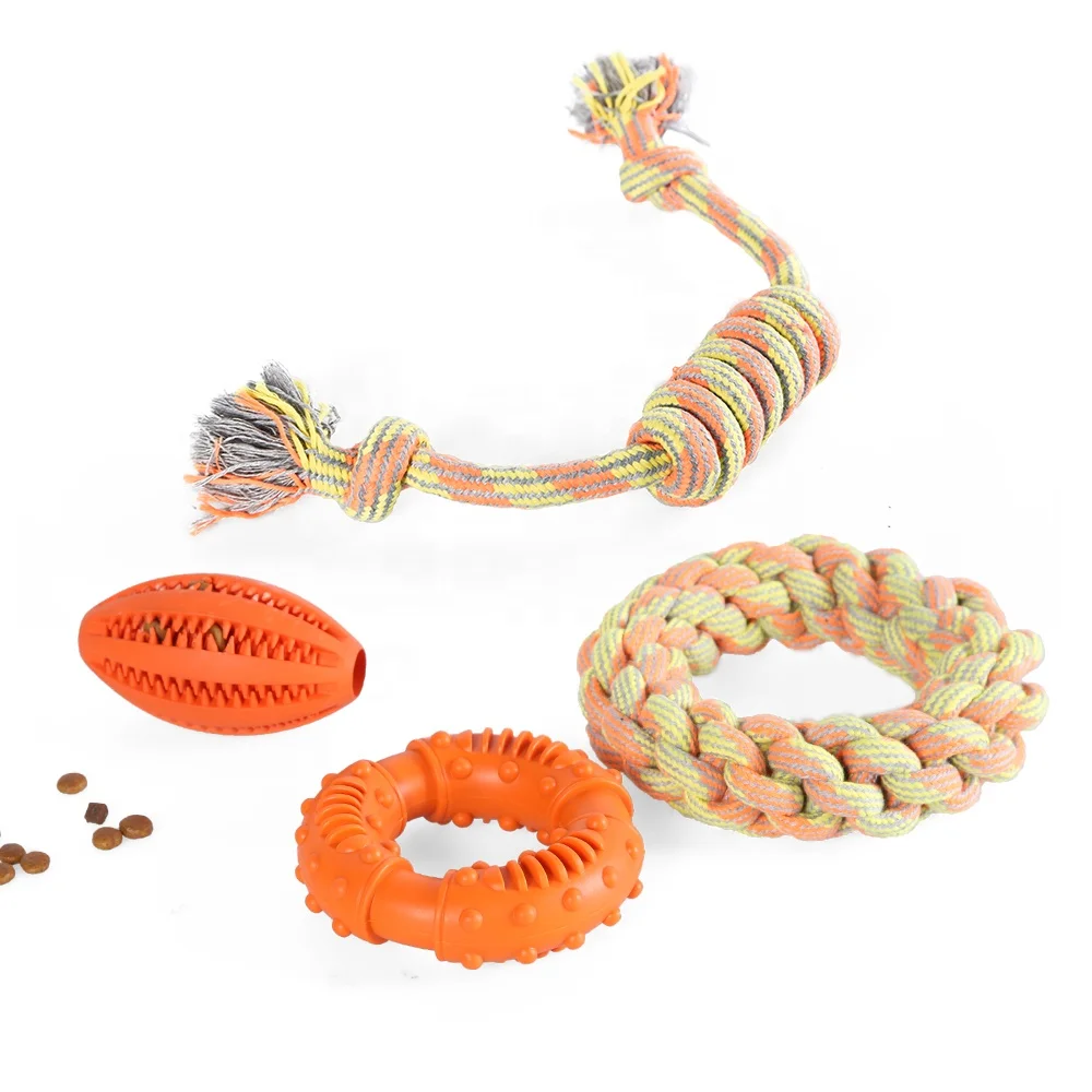 

Pet 4 Pieces Rubber Ball Cotton Rope Chew Dog Toy Set