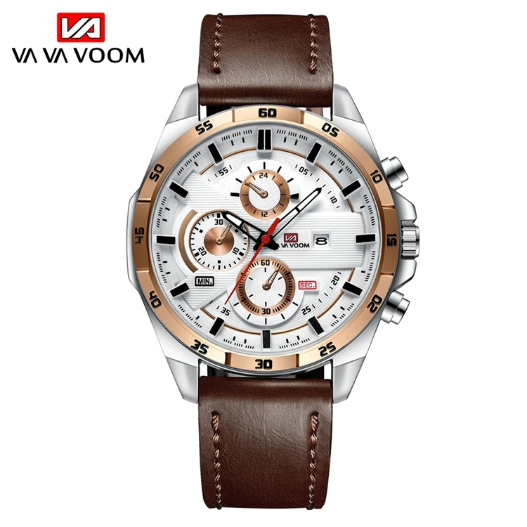 

VA VA VOOM VA-216 High Quality Customized Men Watch Brown Leather Watch Strap Sport Watch Water Proof, 5 colors for you choose