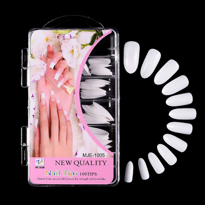 

IMAGNAIL100pcs Nail Products Full Cover Round Head Transparent Fake Nail Tips False for Home Salon Nail Art DIY, White , transparent , white