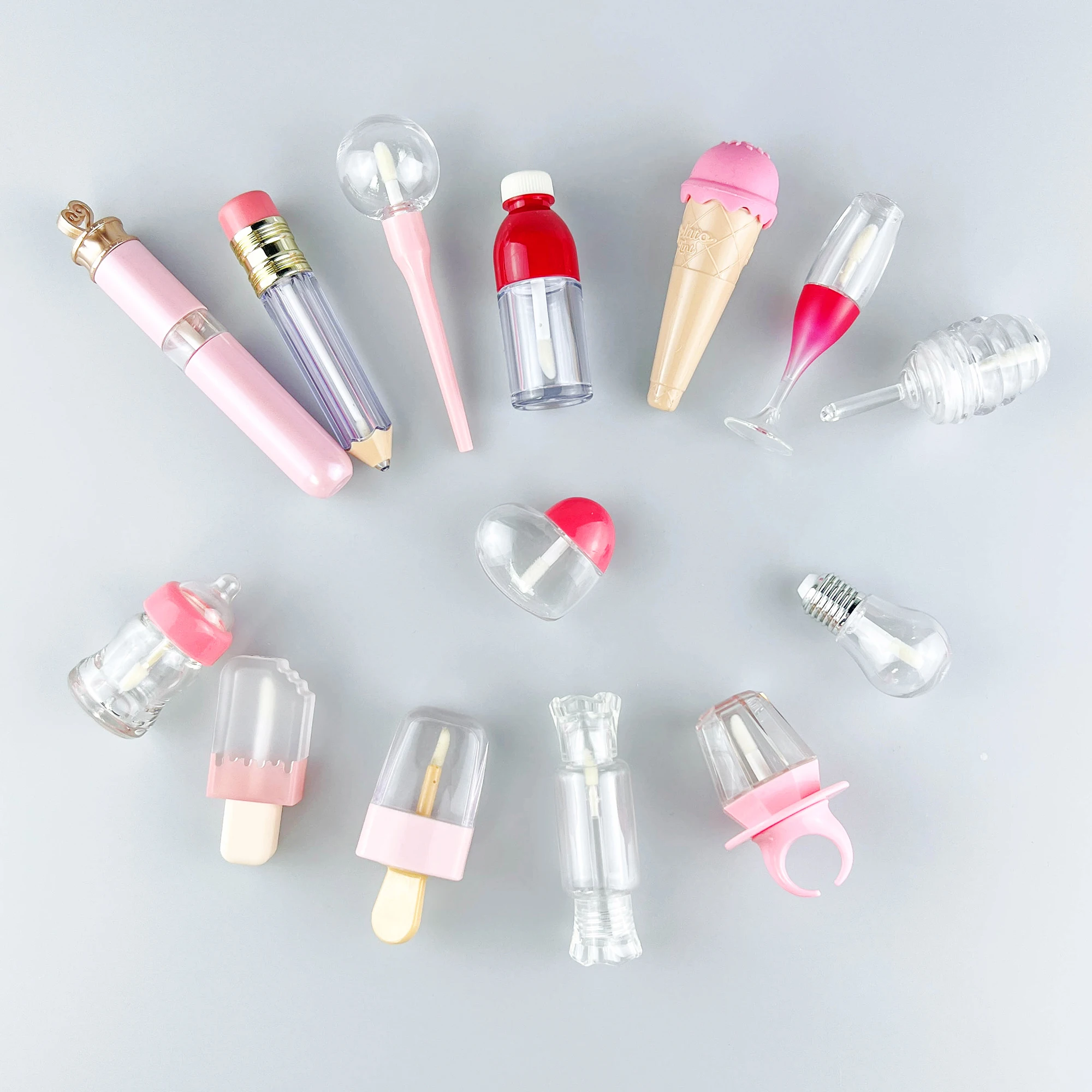 

Mini cute kid lip gloss containers sets with wands private label printing pink fancy beauty empty Christmas lip gloss tubes