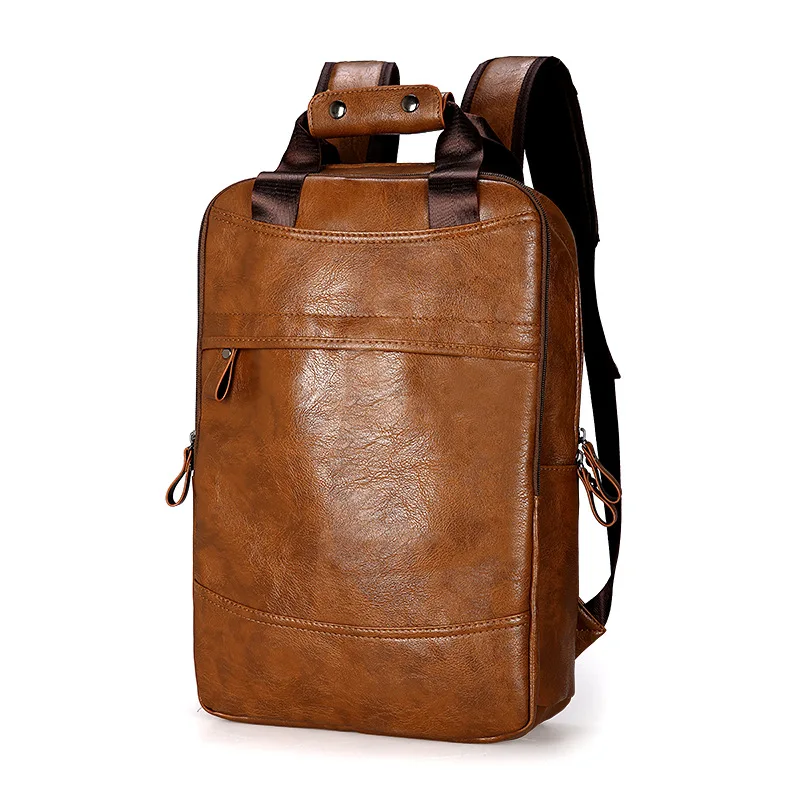 

Multi-function Waterproof PU Leather Retro Casual Backpack College Student Men Women Shoulder Bags for Laptop Travel Sports, Black khaki brown