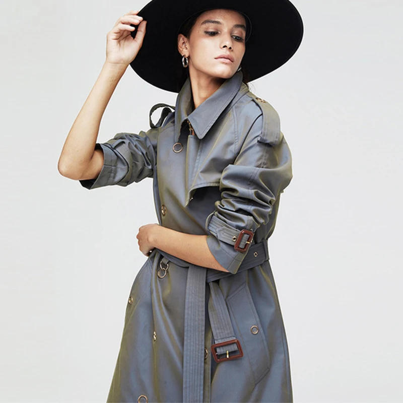 

2021 Autumn Wholesale Clothing Factory British Style Double Breasted Women's Long Trench Coat With Belt