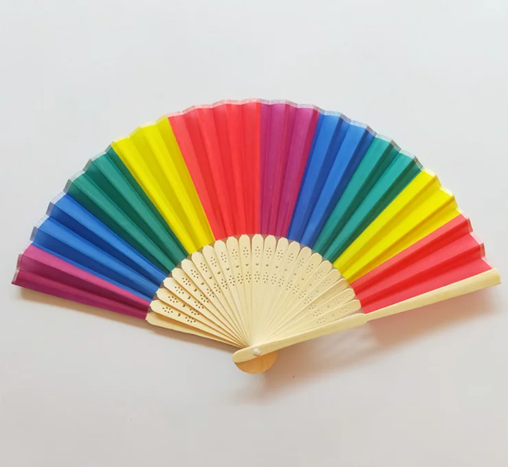 Rainbow Hand Held Folding Fan Dance Fan For Wedding Themed Parties