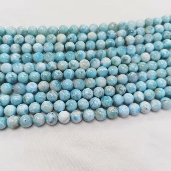 

Wholesale A Grade Natural Smooth Charm Gemstone Larimar Stone Loose Beads For Jewelry Making, White blue