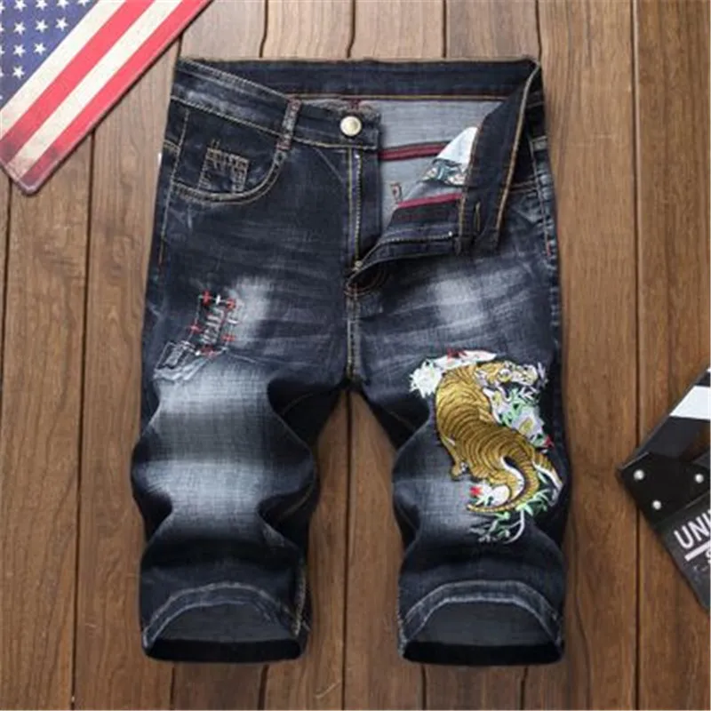 

Retro Fashion casual embroidery pants Summer men's Pattern European Short pants Classic New Jeans, Customized color
