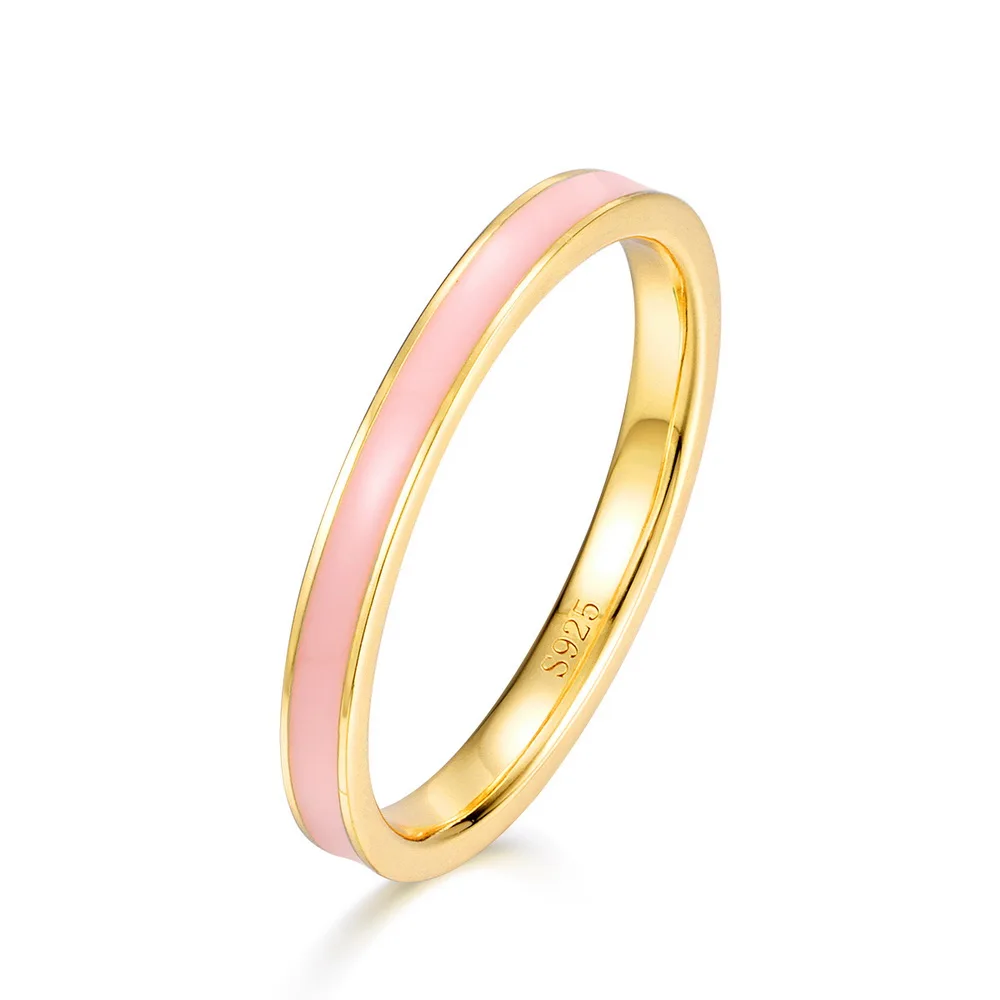 

Hot Sale Sterling Silver Pink Color Enamel Ring Top Quality Gold Plating Finger Rings