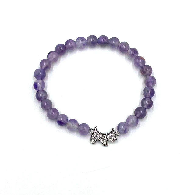

Custom Fashion Jewelry Gift Hand Made 6Mm Puppy Beads Natural Stone Bracelet With Opp Bag, Purple