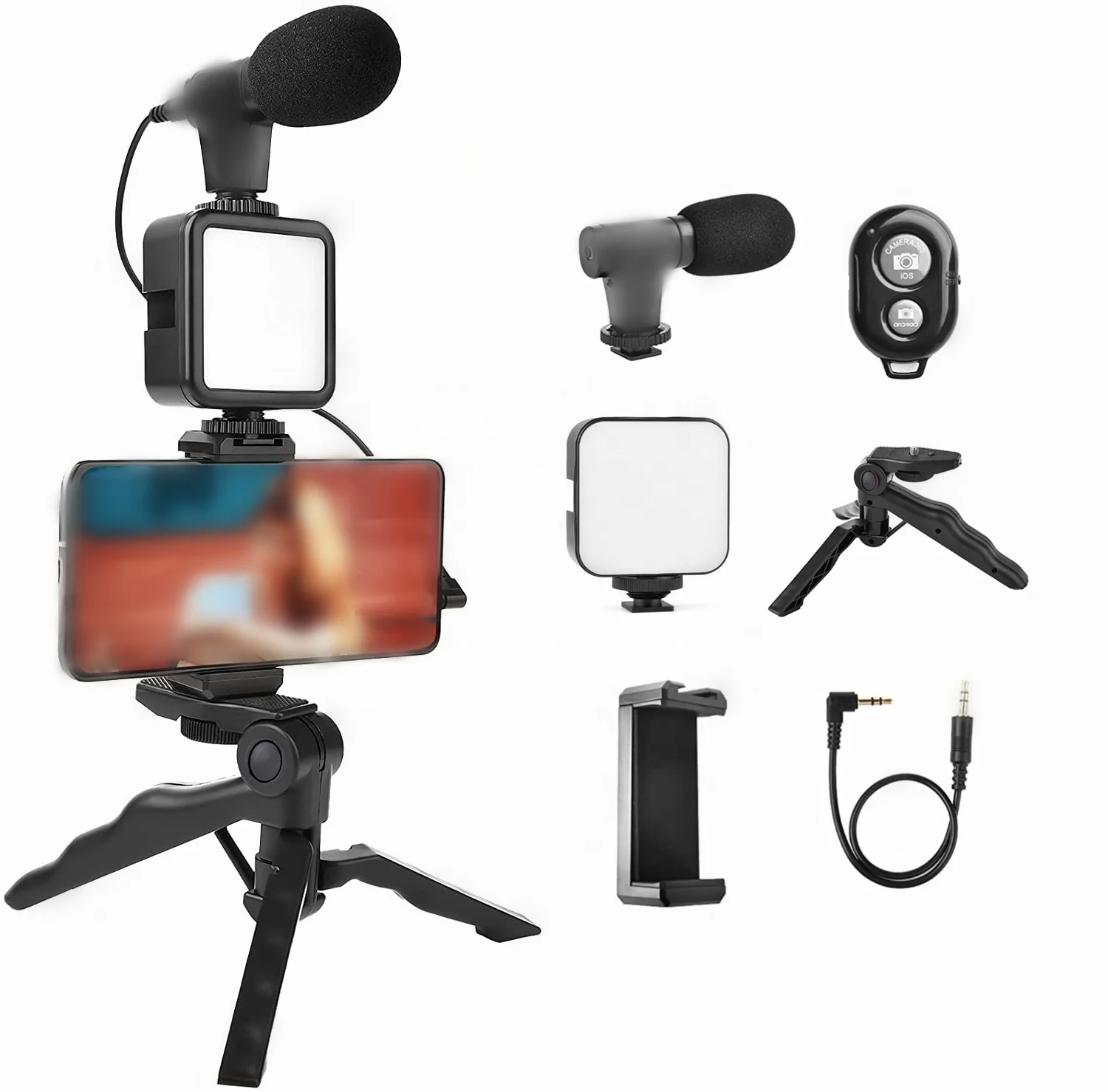 

All-In-One Smartphone Vlogging Video Light Kit with Shotgun Microphone Phone Holder and Tripod