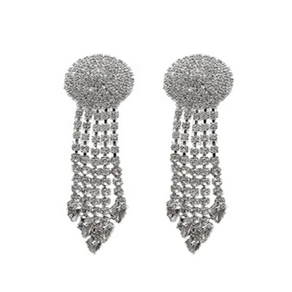 

Jhsport S925 Silver Needle Tassel Women's Earrings Exaggerated Fashion Full Diamond Earrings, Picture