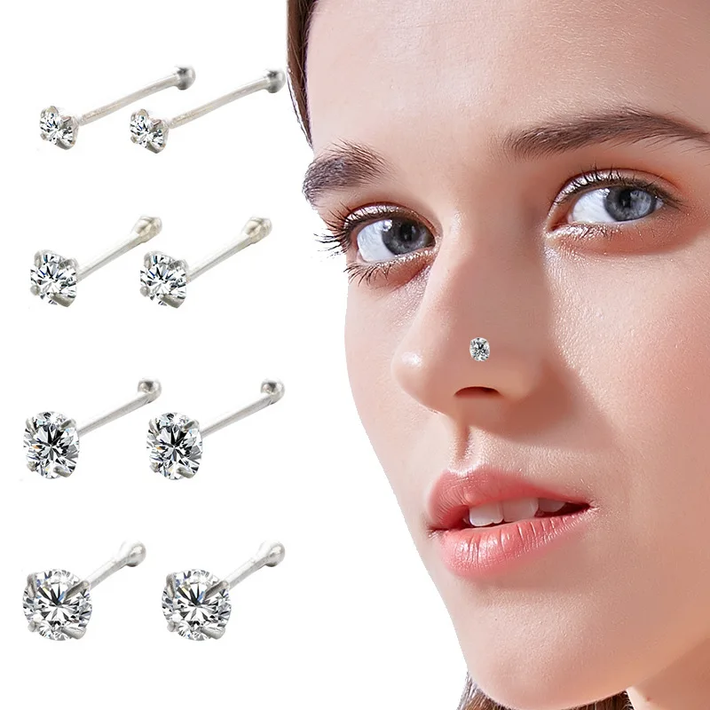 

High Quality Joyeria S925 Sterling Silver Jewelry Piercing Zircon Nose Ring Body Piercing, Silver color