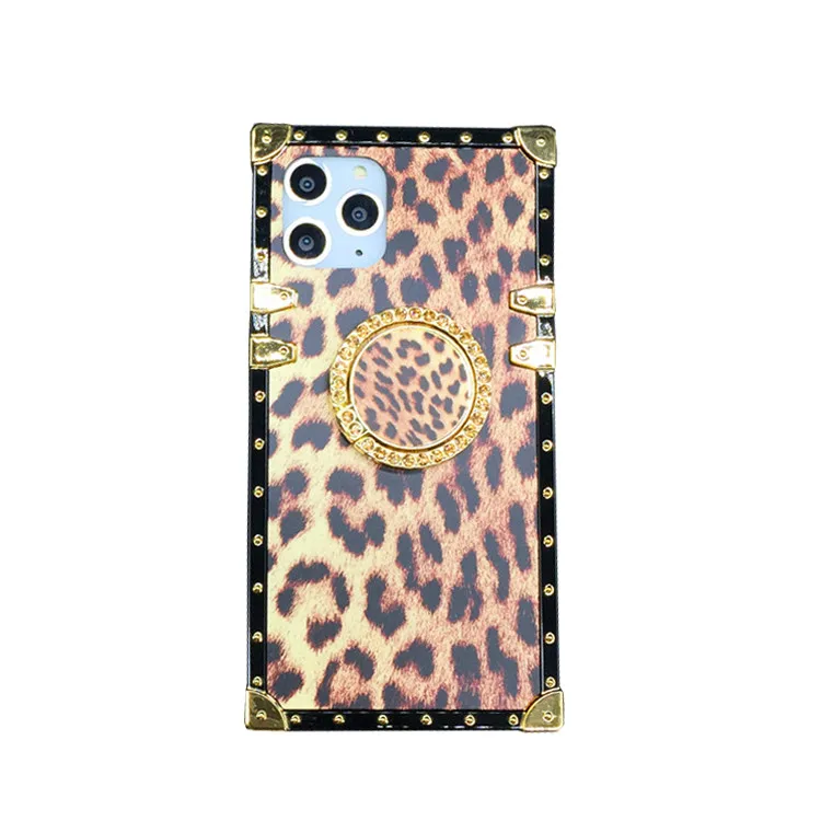 

Luxury Leopard Print Cover Square Soft Case for Samsung Galaxy S20 Ultra Note 20 for iphone 13 pro max 12 11 with ring holder