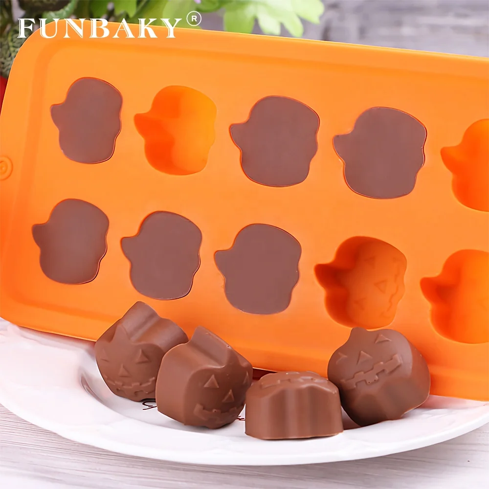 

FUNBAKY JSC3050 Halloween style candy silicone mold pumpkin shape chocolate mold silicone household cake decorating tools, Customized color