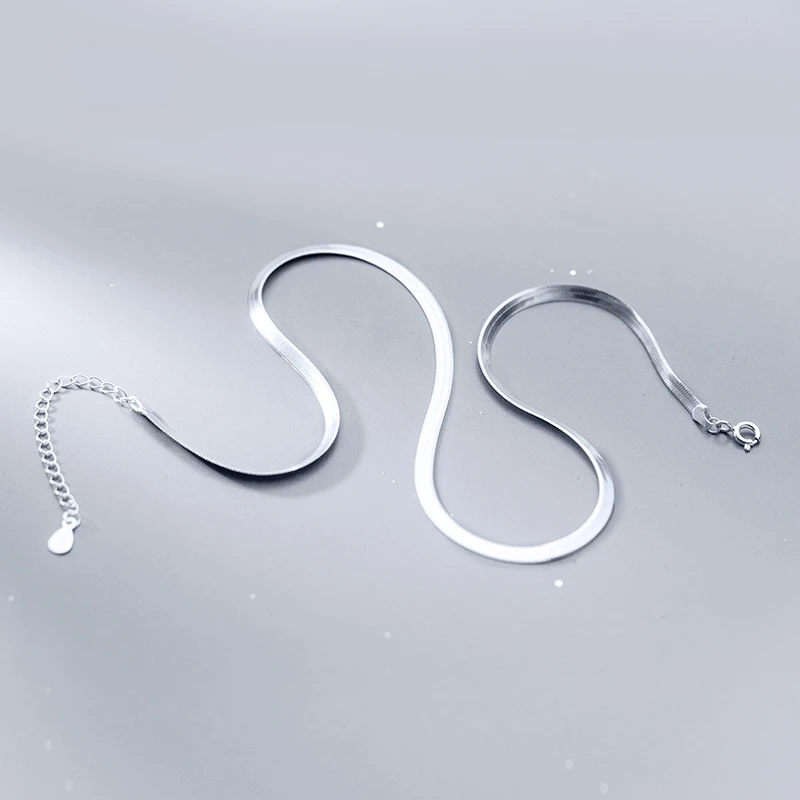 

ND7583 S925 Silver Korean Temperament Snake Bone Sweater Chain Sweet Flat Design Simple Women'S Necklace