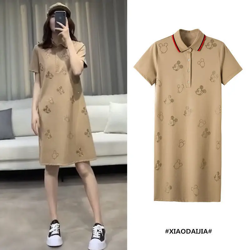 

Lapel dress POLO collar dress Loose plus size A-line dress
