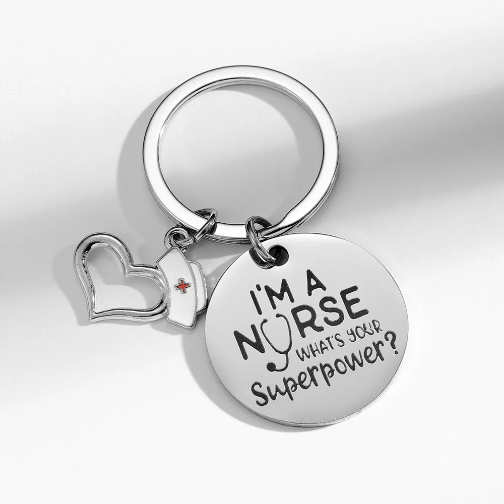 Stainless Steel Best Nurse Ever Key Rings I Am a Nurse What's Your Superpower Gift for Nurse Dog Tag Key Chain