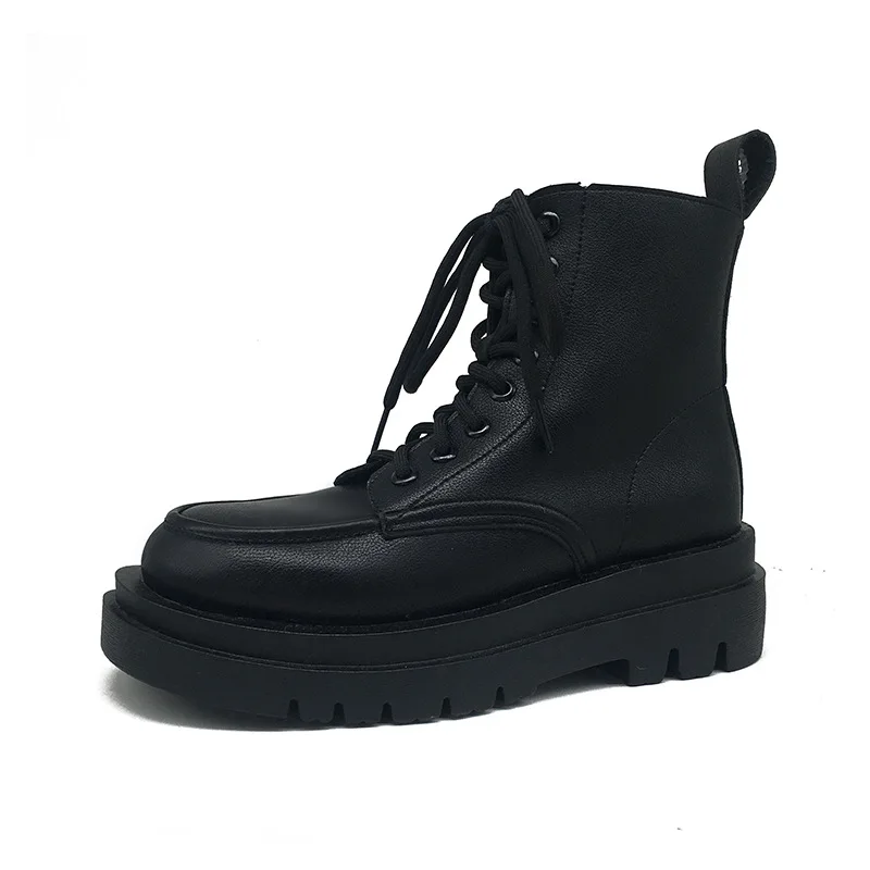 

2021 Autumn New Ladies Boots Black Round Toe Waterproof Platform Cross Straps Women Ankle Boots, Womens shoes boots
