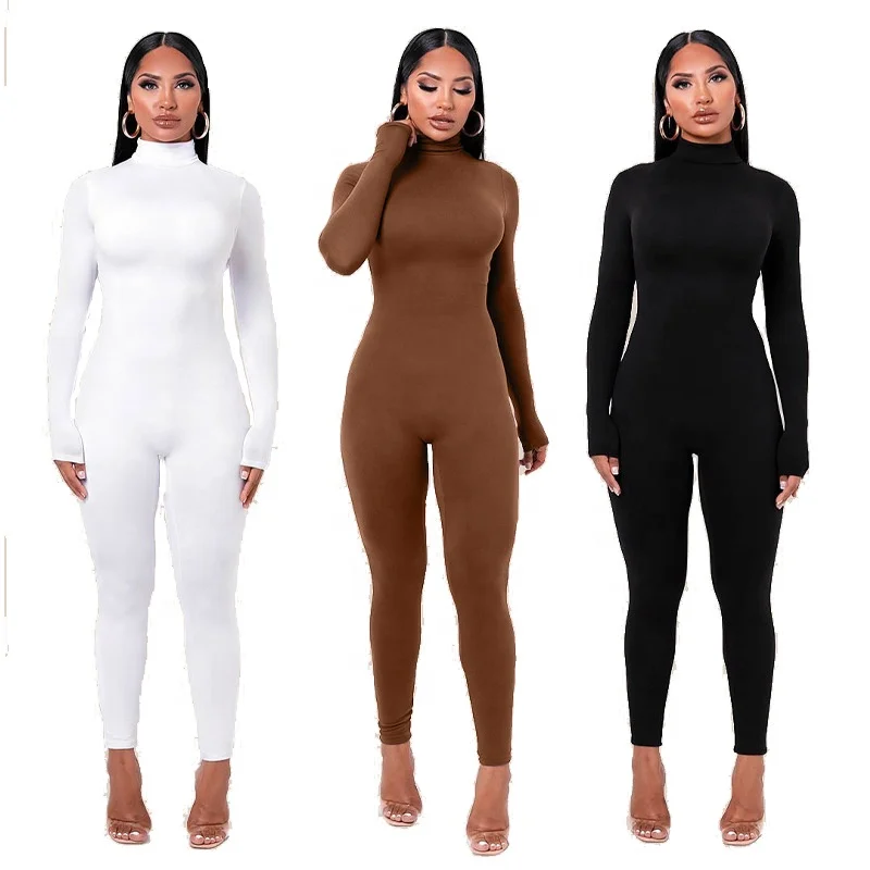 

2021 Spring new fashion turtleneck zipper boutique women long sleeve one piece jumpsuit ropa de mujer bodysuit jumpsuits women, Pure multi colors