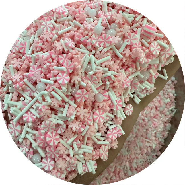 Christmas Pink Snowflake Peppermint Candy Holiday Mix Slice Sprinkles  Polymer Clay Dollhouse Miniature Food Slime Resin