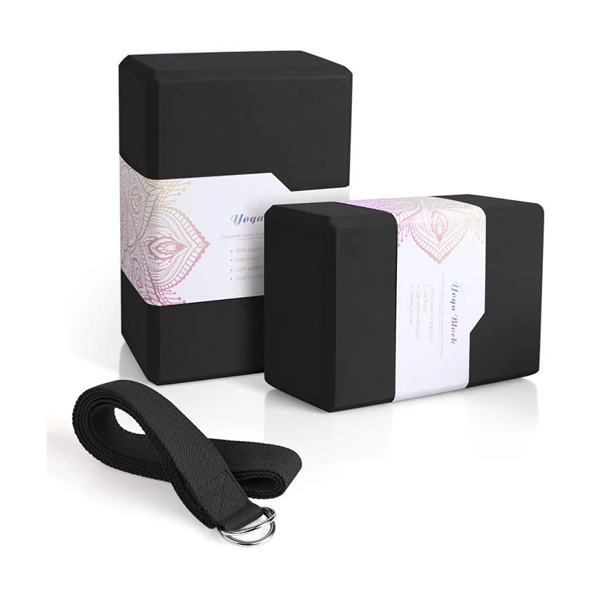 

Amazon Wholesale Cheap High Density Custom Fitness EVA Foam Yoga Brick Block Strap Kit Set with Private label logo, Black;pink;blue, etc.