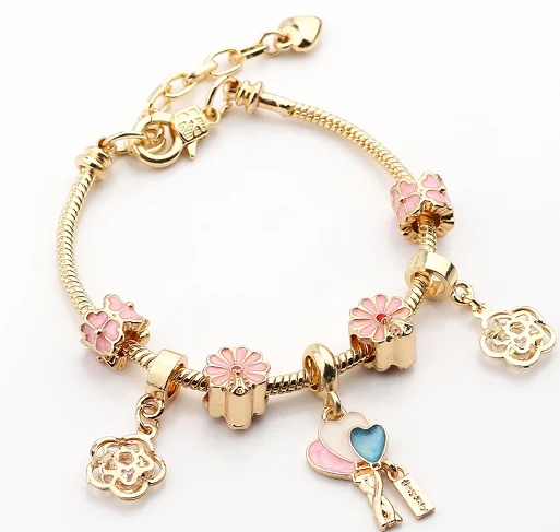 

Best Selling Retro Silver Plated Glass CZ Zircon Beads Charms Bracelet Rhinestone Crystal Flower Heart Charm Bracelet For Party, Customized