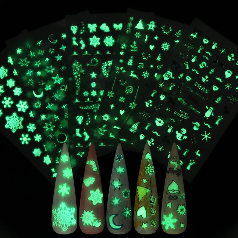 

Luminous Christmas Halloween 3D Nail Stickers Snowflake Star Glow in The Dark Nails Stickers Fashionable Nail Beauty Products