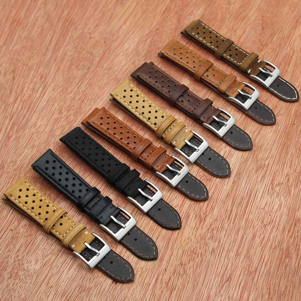 

Retro Rally Genuine Calf Leather Watch Strap 18mm 20mm 22mm Full Grain Perforated Crazy Horse Genuine Leather Watch Strap