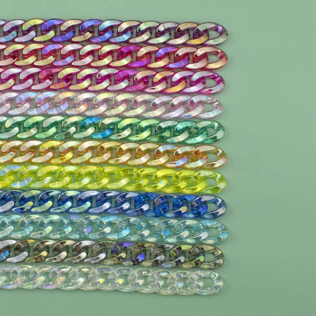 

REWIN Various Size Colorful Clear Transparent Acrylic Open Ring Cuban Link Chunky AB Resin Plastic Chain, 16 colors in stock