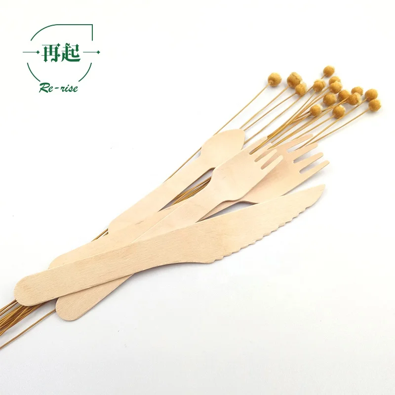 
Top Quality Custom Logo Branded Hot Stamped Printed Wood Disposable Spoon Fork Knife 