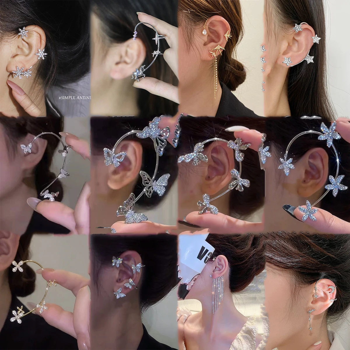 

Fashion jewelry shinny full rhinestone butterfly single pc cuff wrap earrings for women, Gold, silver