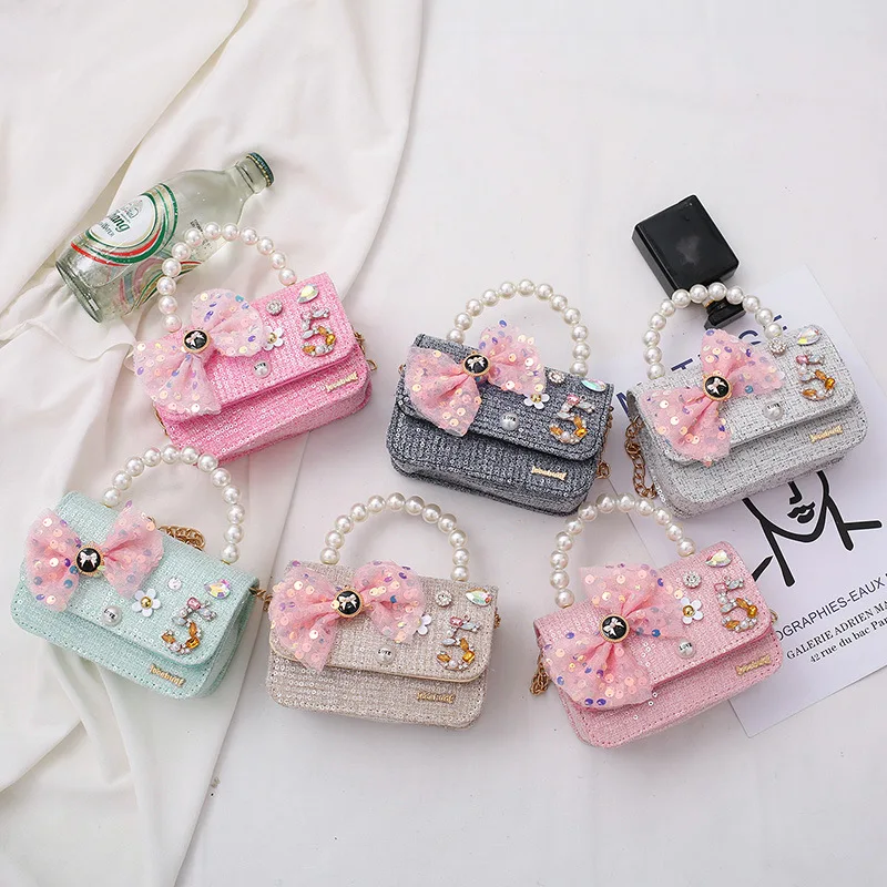 

2022 Fashion Kid Purses And Handbags Cute Mini Pink PEARL Children coin purses designer kid purses and handbags little girls, 6 colors