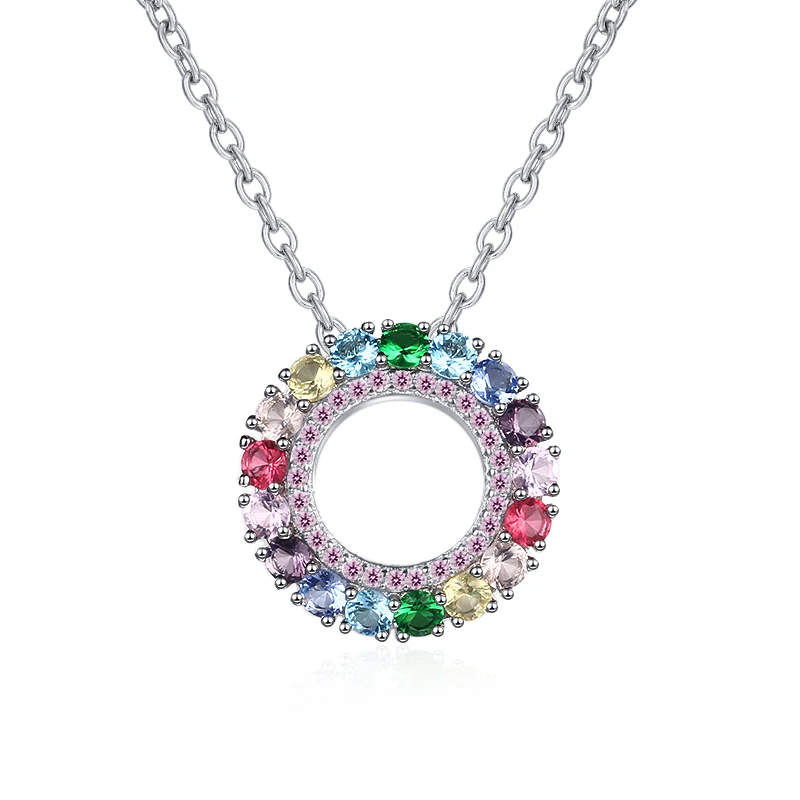 

Luxury Colorful Zircon Woman 18K Gold Plated Necklace Circle Rainbow Pendant Necklace, Golden