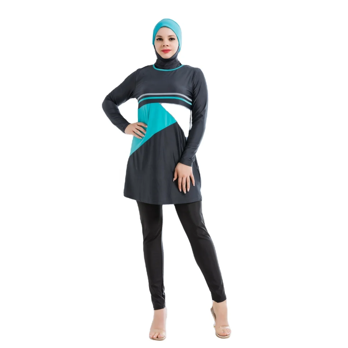 

MOTIVE FORCE Long Sleeve Swimsuit Full Covered Patchjob Swimsuit 3pcs Burkini Islamic Clothing Swimsuit Veilkini