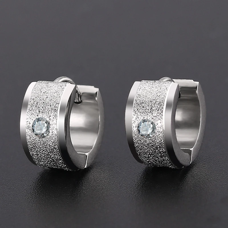 

Jewelry Fashion Titanium Steel Gold Edge Frosted 7*9 Earrings Stainless Steel Micro Diamond Earrings, Picture