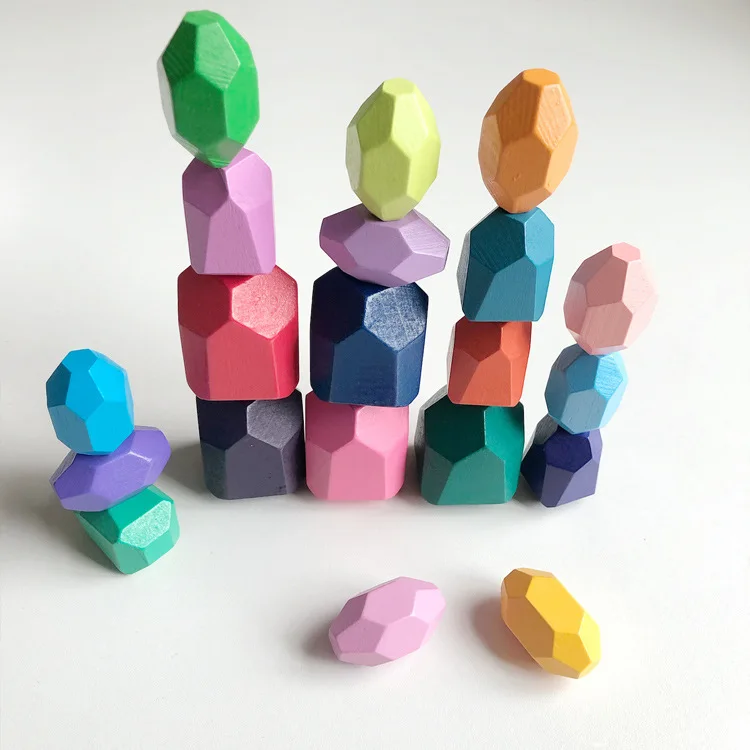 

40pcs Sorting Stacking Balancing Stone Rocks Kids Wooden Colorful Stone Balancing Block Toy