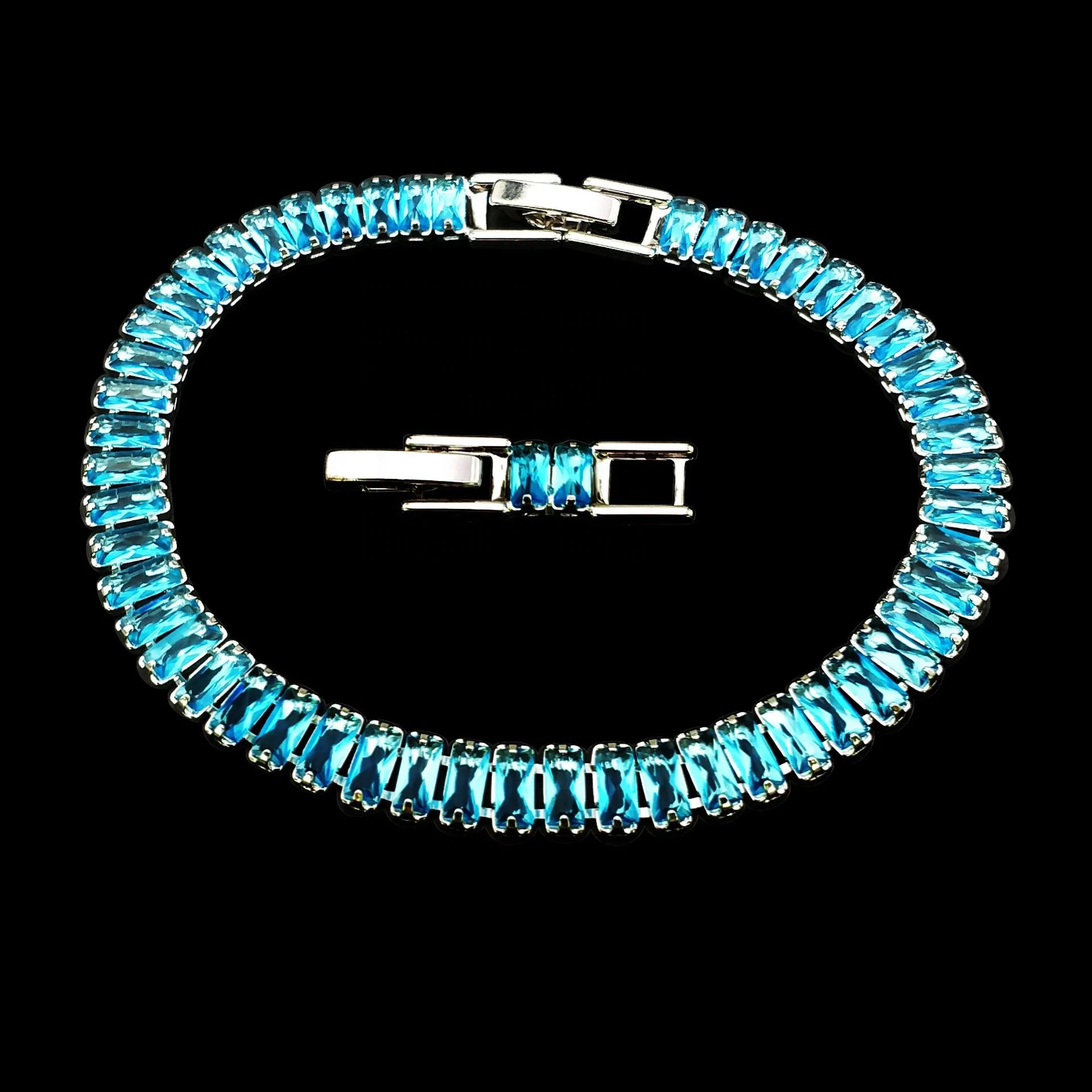 

New Style Natural Sky Blue Crystal Link Chain Bracelet Jewelry Silver Color For Women bracelets Jewelry, Customized color