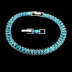 New Style Natural Sky Blue Crystal Link Chain Brac