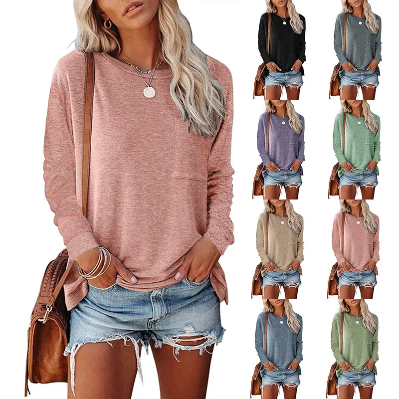 

Basic Tees T Shirt Fashion Custom Design Vintage Block Long Sleeve Womens Crewneck Sweatshirts Sweaters Tunic Tops T shirt