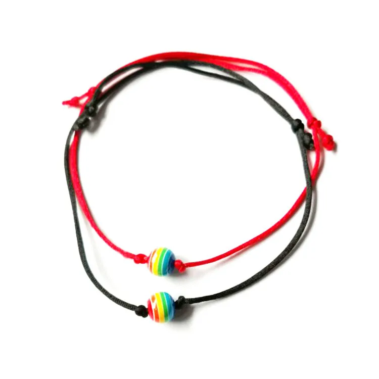 

2pcs/lot Bead Adjustable Rope Chain Charm Bracelet Fashion LGBT Gay Pride Rainbow Bracelet Friendship Bracelet Lovers Gifts, Picture