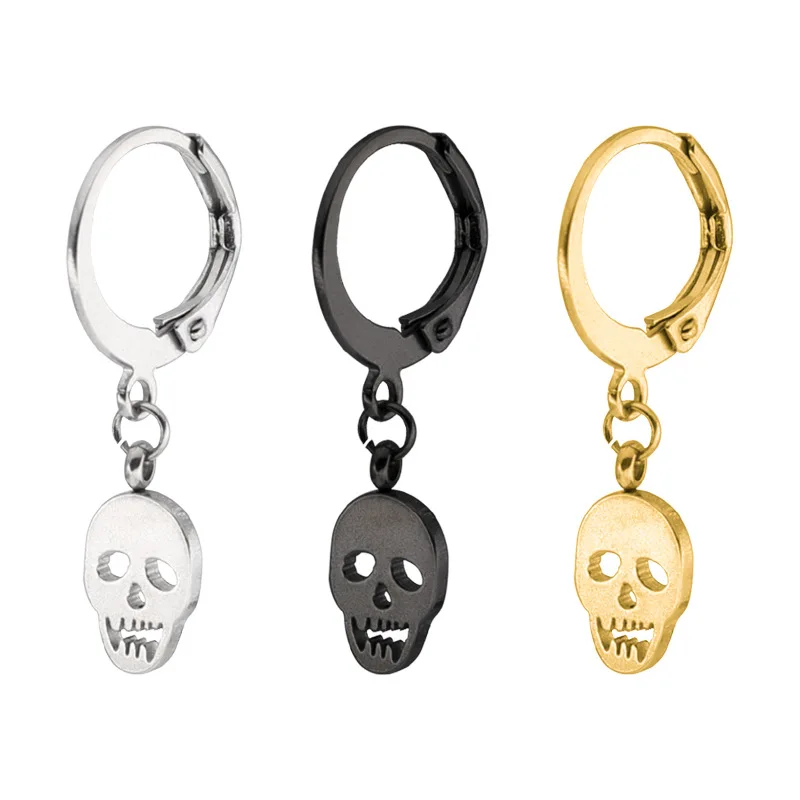 

HONGTONG Factory Outlet Amazon Hot Selling Punk Style High Quality Stainless Steel Skull Head Pendant Earrings, Picture shows