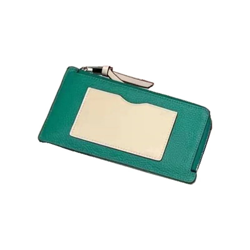 

Cappuccino Genuine Wallets for Women Zipper Cowhide Splicing Color Purse Ladies Cell Phone Bag, Multi