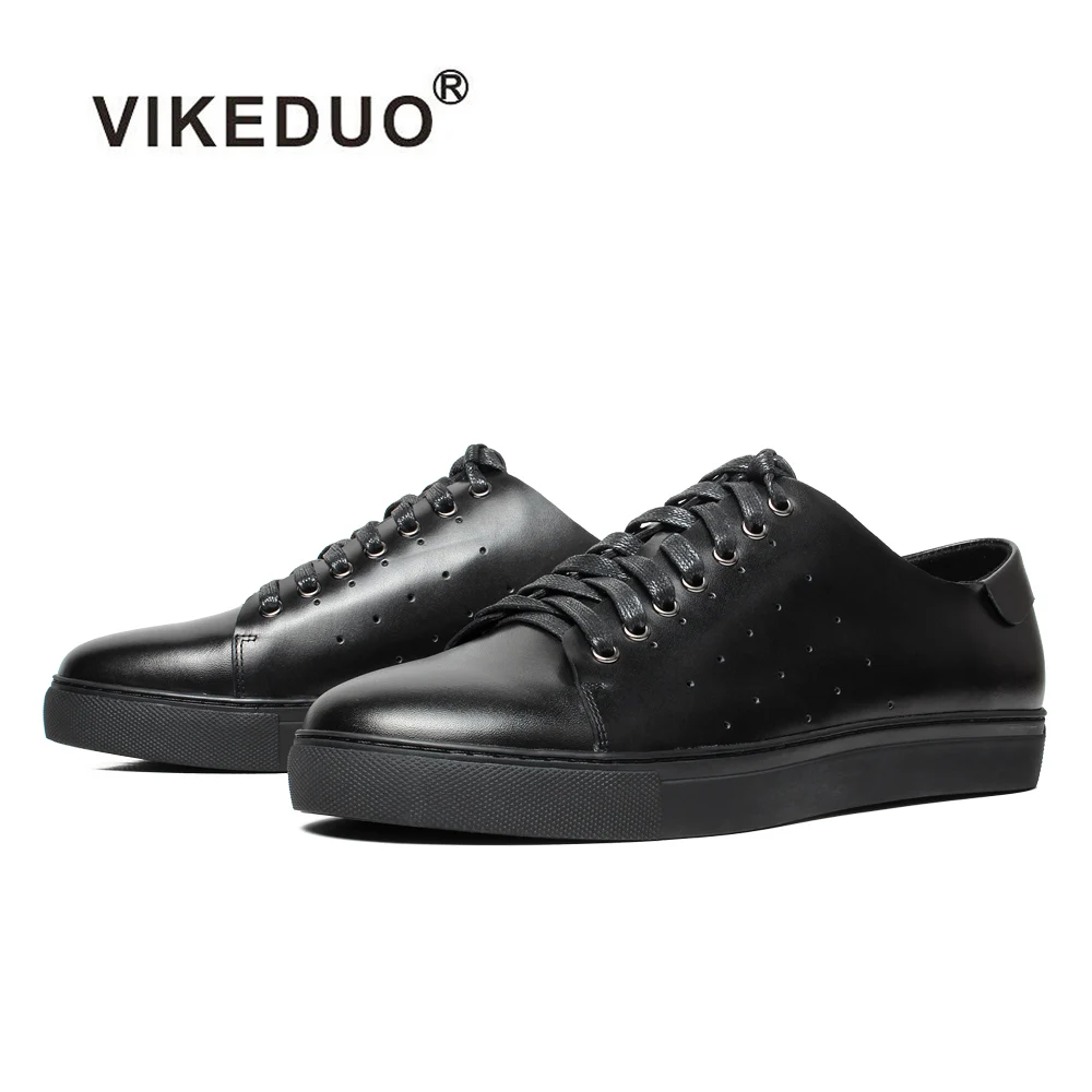 

Vikeduo Hand Made Logo Printing Black Custom Sneakers Popular Genuine Leather Men Casual Comfort Shoes