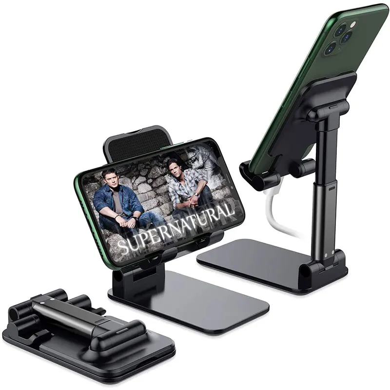 

Foldable Cell Phone Stand Angle & Height Adjustable Desk Phone Holder with Stable Anti-Slip Design for iPhone 12, Black,white