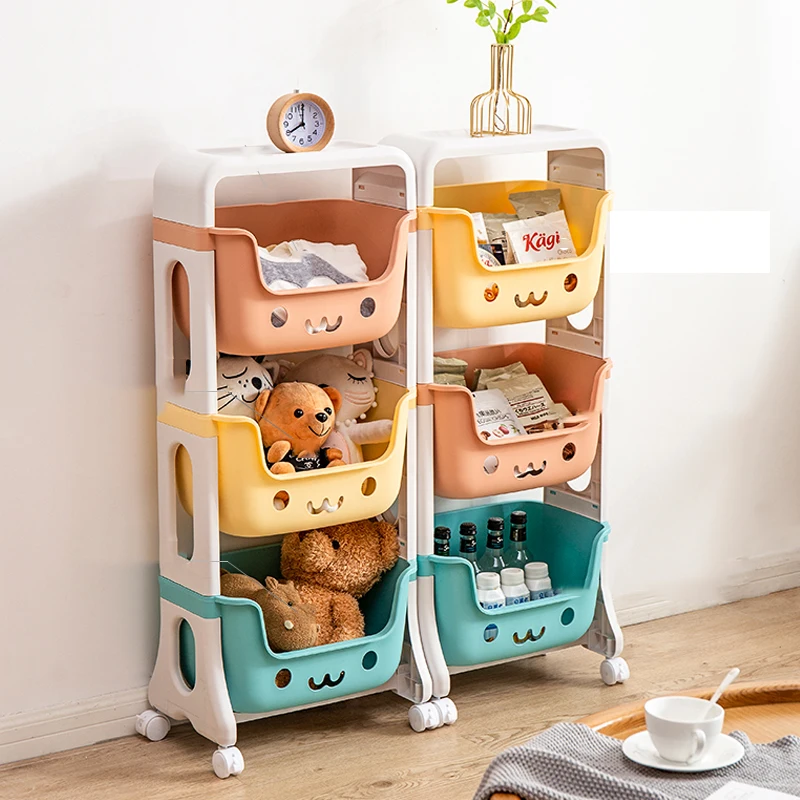 

Household Kitchen Portable Rack Storage Holder Multilayer Plastic Toys Storage Shelf with Wheels, Mix color