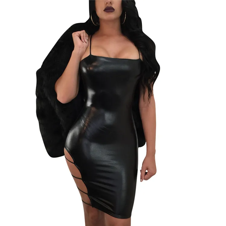 

2020 new arrive sexy sling tight leather skirt woman clothes 2020 trending dresses, As picture