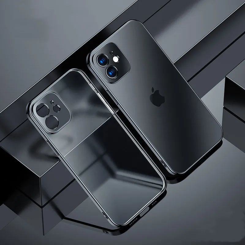 

Matte TPU Transparent XS Full Cover Case For iPhone12pro Phone Case For iPhone 11 Straight Edge Electroplating Phone Case