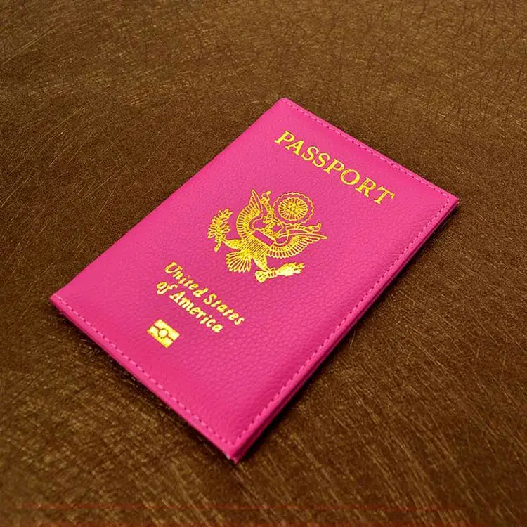 

CB30 Travel PU Leather Passport Cover Personalised Women Pink USA Passport Holder American Covers for passport Girls pouch case