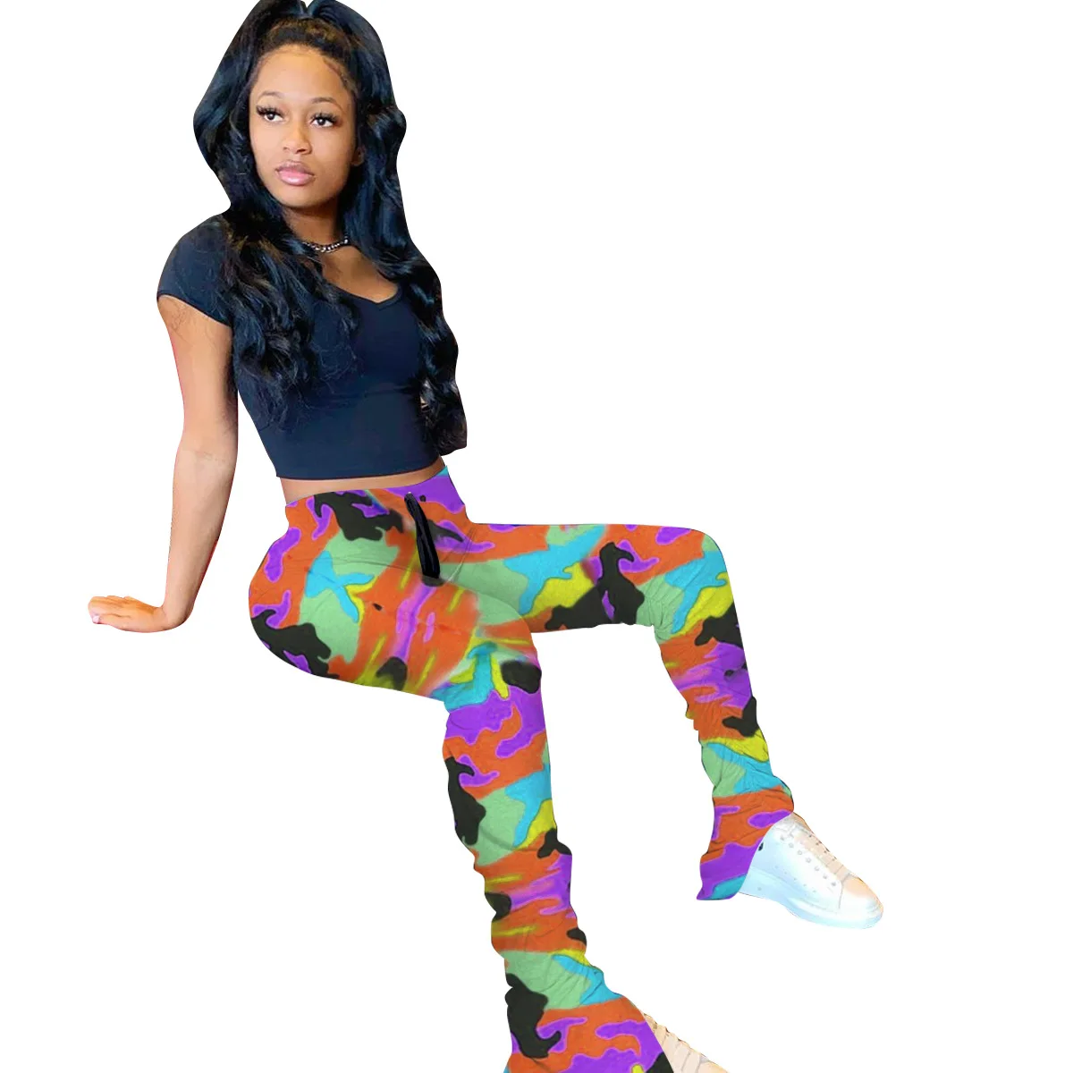 

FM-ALS167 drop ship 2020 camouflage long stacked pants women