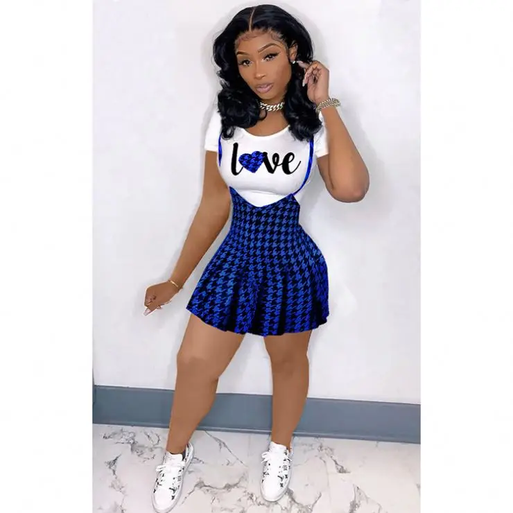 

Design Fashion 2021 Spring Summer New T shirt And Skirts 2 Piece pleated Skirt Sets Women 2 Piece Outfits