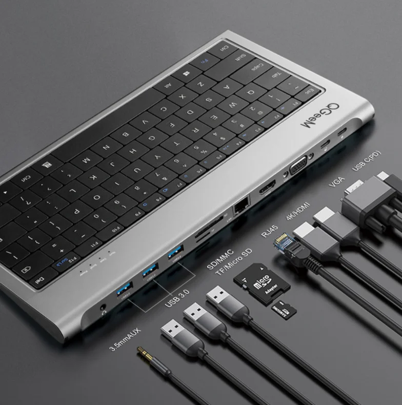 

2021 mini keyboard hub 11 in 1 Type-C hub keyboard docking function supports PD charging 4K SD/TF